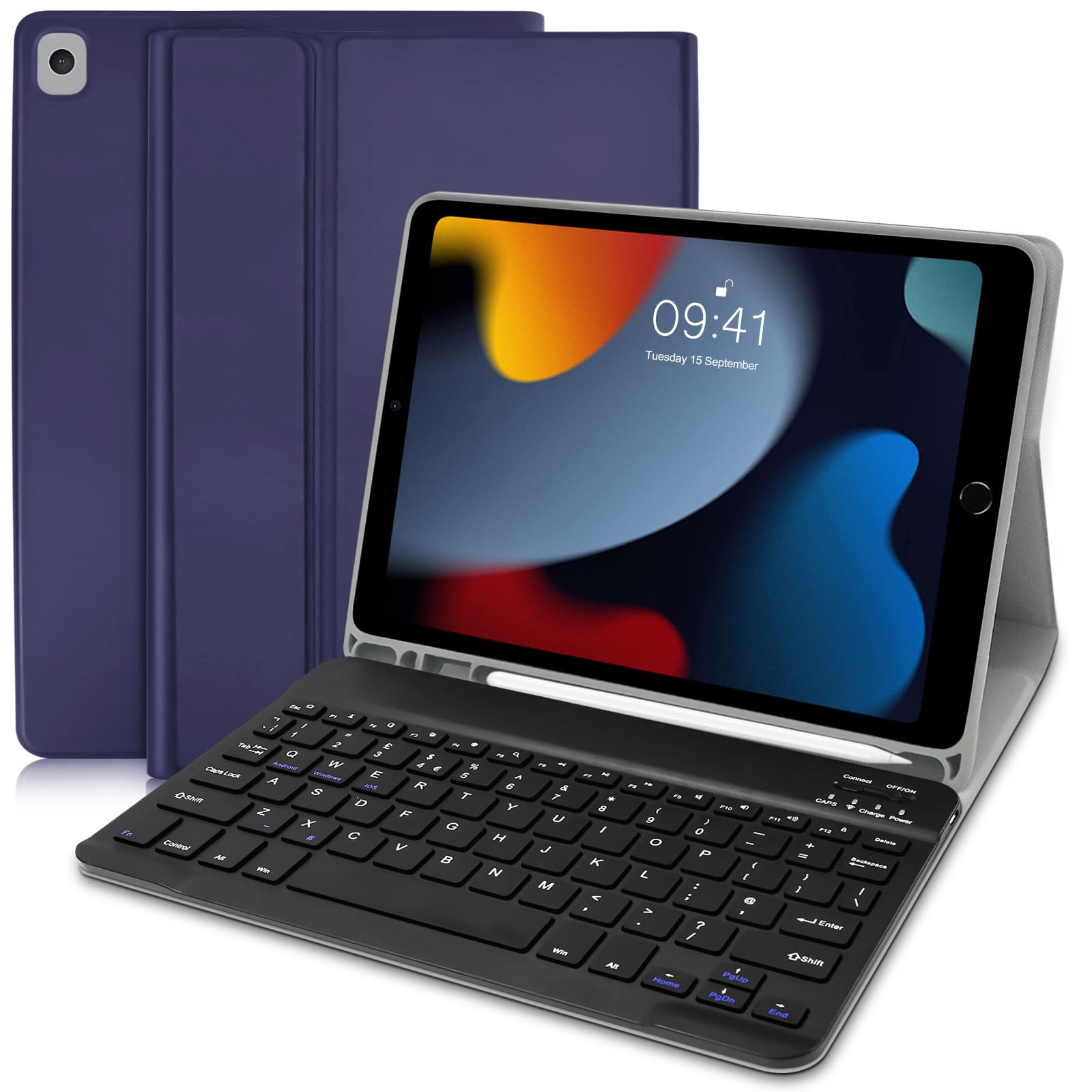 Lielax iPad 10.2 Keyboard Case 9th Generation(2021)/ 8th Gen(2020)/ 7th Gen(2019), Detachable Wireless Keyboard Case with Pencil Holder, (UK Layout) Keyboard with case iPad Air 3, iPad Pro 10.5 2017