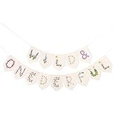 Wild and Onederful Hanging Banner - Wild One Baby Girl Birthday Banner, Wildflower Baby Shower Party Decorations, Market Farmers Birthday Party Supplies, Cake Smash Photo Props