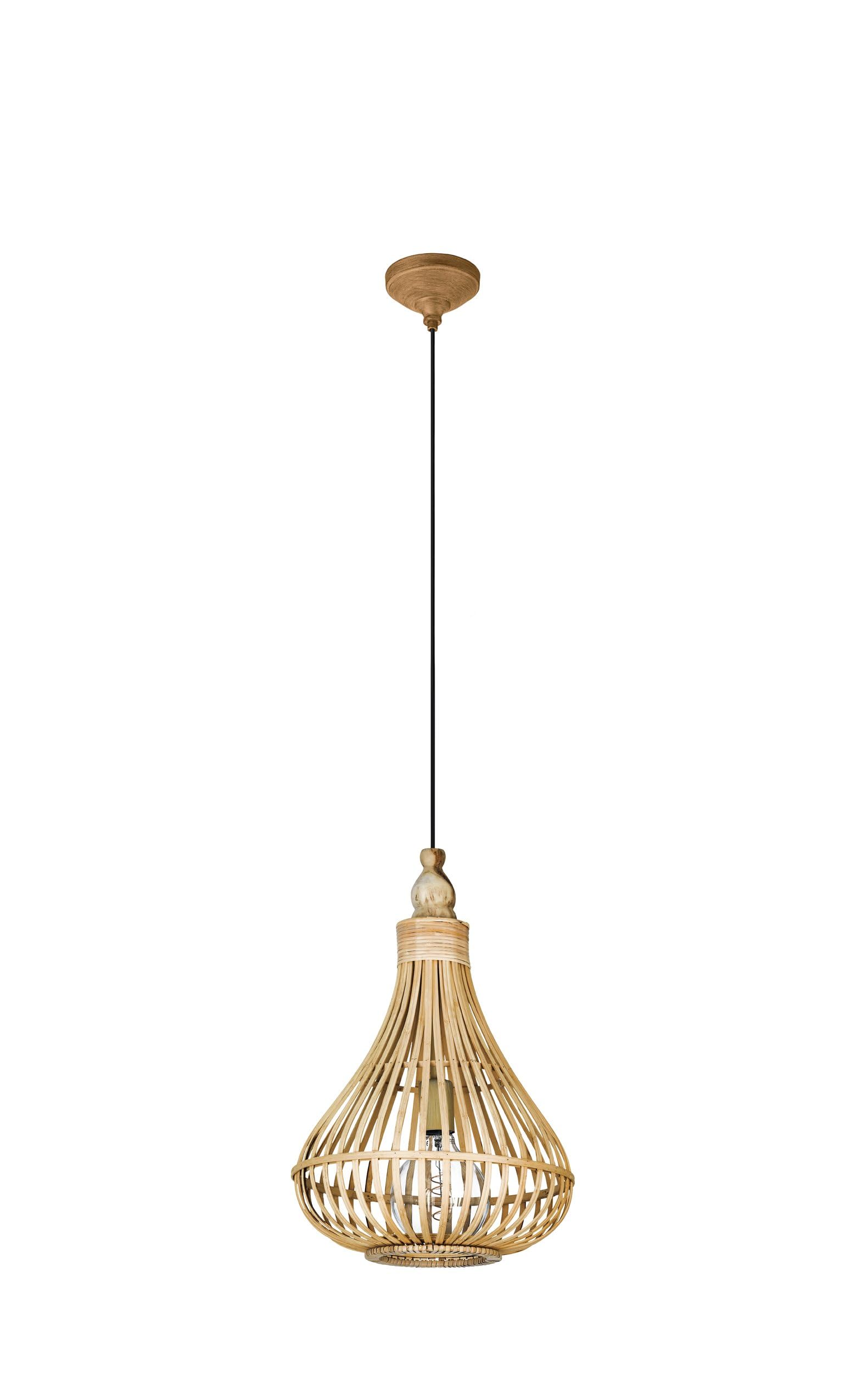 Eglo Amsfield Pendant Light, Vintage, Nature, Boho, Nordic Design Hanging lamp, Dining Room, Living Room Lighting, Steel and Wooden Natural Colour, E27 Socket, Ø 13.8 inches