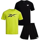 Reebok Boys Athletic Shorts Set - 3 Piece Summer Clothes Outfit with Graphic Tees and Boys Running Shorts for Active Kids