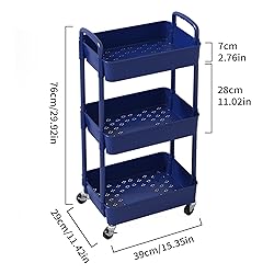 Sywhitta 3-Tier Plastic Rolling Utility Cart with