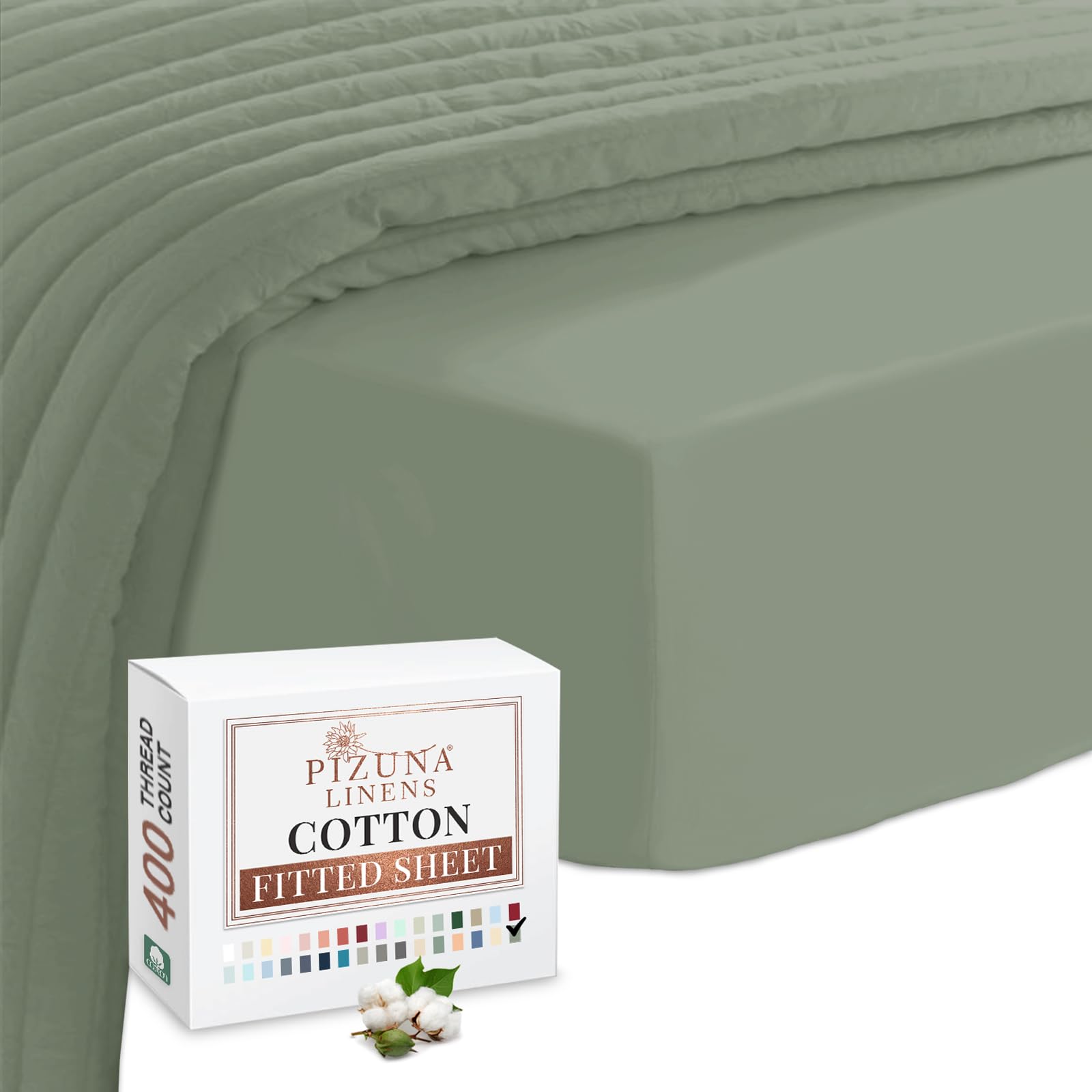 Pizuna 100% Cotton Small Double Fitted Sheet Sea Foam, 400 Thread Count Long Staple Cotton Small Double Fitted Sheets 120x200 cm, Sateen Weave 40 cm Deep Fitted Sheets 1 PC Sea Foam