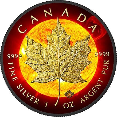 2015 Canadian Maple Solar Flare 1 oz $5 Fine Silver Coin - Ruthenium + 24K Gold