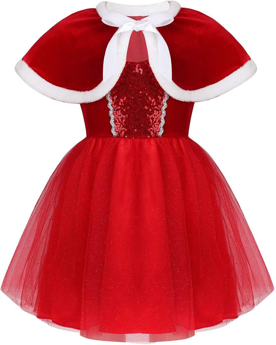 FEESHOW Noël Robe Rouge Enfant Fille Costume Noël Robe Bustier à