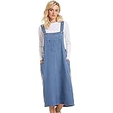 Spanye Women Denim Dress Baggy Overalls Jumpsuit Casual Bib A-Line Dress Rompers With Pockets
