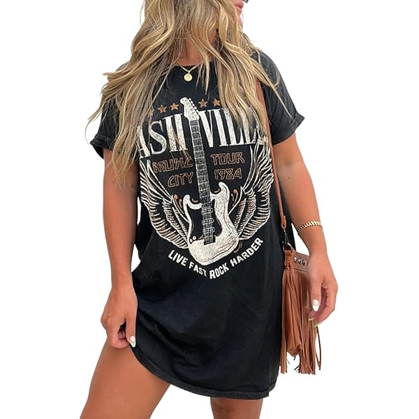 chinese dress ladies Vintage Rock Country Music Dress for Women Rock Concert Band Graphic Tshirt  Casual Letter Print Short Dress(Black-200,Small) at Amazon Women's Clothing  store