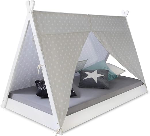 Homestyle4u 1847 Kinderbett Tipi Zelt 90x200 Weiss Grau Zelt Mit Sterne Holz Kiefer Amazon De Kuche Haushalt