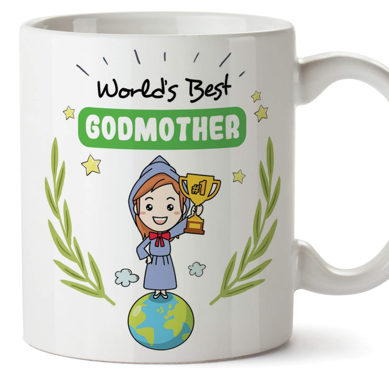 Mugffins Godmother Mug/Cup – "World's Best Godmother" - Coffee Mug for Breakfast/Easter Gift Idea/Birthday Presents for Godmothers/Baptism Gift/Ceramic 11 oz