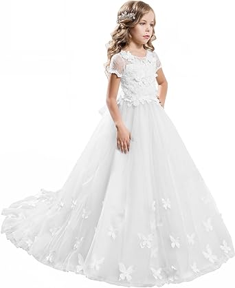 flower girl dress with lace appliques