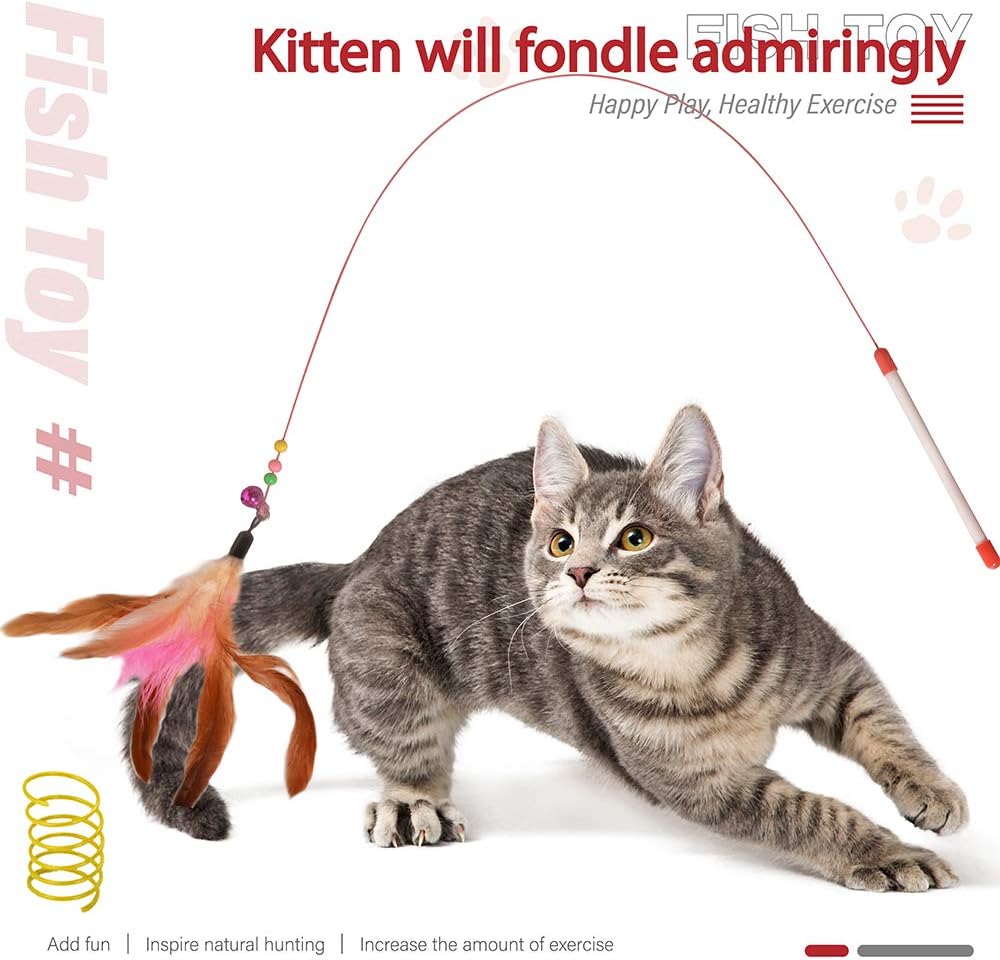 Floppy Fish Cat Toy, Realistic Moving Fish Cat Toy, Wiggle Fish Catnip Toy, Flippity Fish with Cat Wand Stick Toy & Cat Spring Toy, Interactive Cat Exercise Toy, Perfect for Biting, Chew and Kick : Pet Supplies