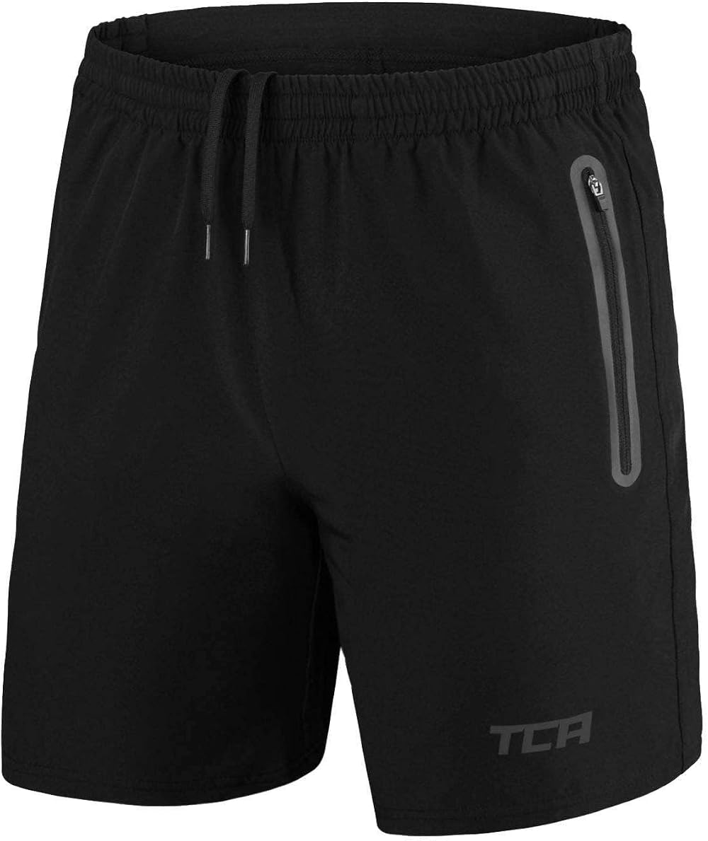 TCA Elite Tech Mens Running Shorts with Zip Pockets Black Stealth XL