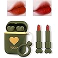 LAMUSELAND Matte Lipstick, 2Pc/Set Waterproof Long Lasting Moisturizing lip stain Earphone Dual-color Lip Gloss Primer, Non-stick Cup Lip Make Up Gift Kit for Girls (Green)
