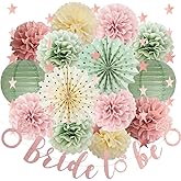 Sage Green and Pink Bridal Shower Decorations Dusty Blush Pink Bachelorette Party Decorations Bride to Be Banner Wedding Party Decor with Paper Pom Poms Lanterns