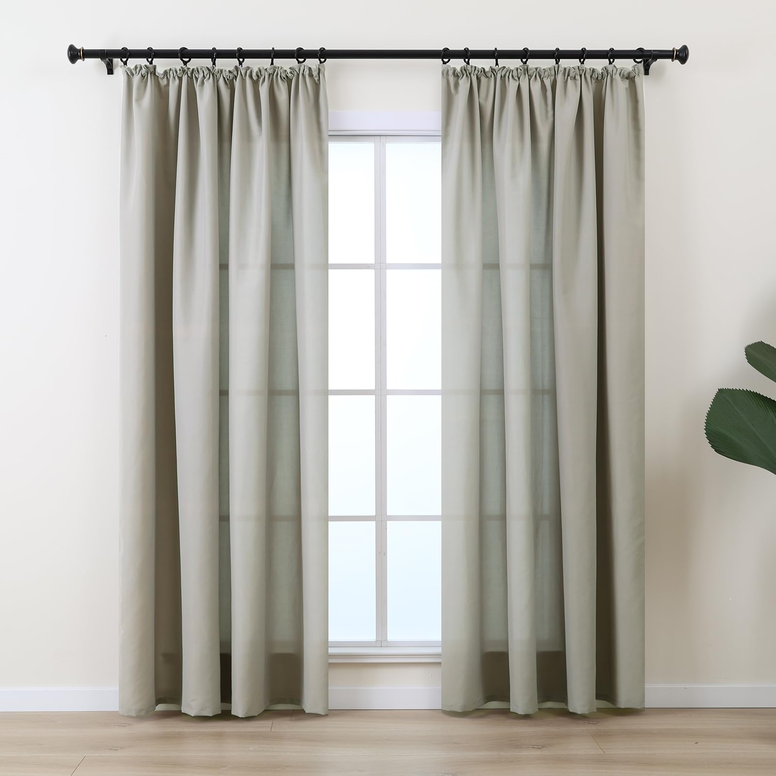 L.Z.E Non-See-Through Curtains Grey, Cotton-Look Pencil Pleat Privacy Curtains for Bedroom Living Room Nursery, 96 Inch Drop 245 cm Long Light Filtering Curtain for Windows, 2 Panels Set, Thin