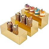 Jolboldy Acrylic Food Display Risers, Gold Risers Boxes 3Pcs Rectangular Display Stand Shelf Buffet Risers for Catering Dessert Buffet Table, Parties, Weddings, Collectibles Shoes Display(3pc)