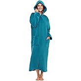 Alexander Del Rossa Fleece Zip Up Robes for Women with Zippered Front, Hooded Zipper Robes for Women, Womens Long Robe