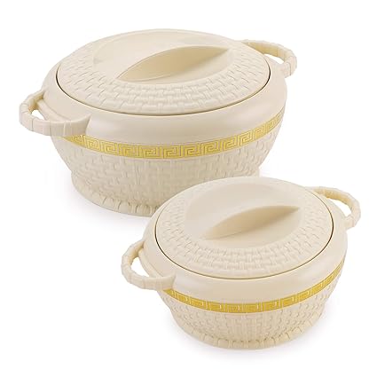Selvel Richmond Rattan Finish Ivory Gold Casserole, Set of 2(800ml & 1700ml)