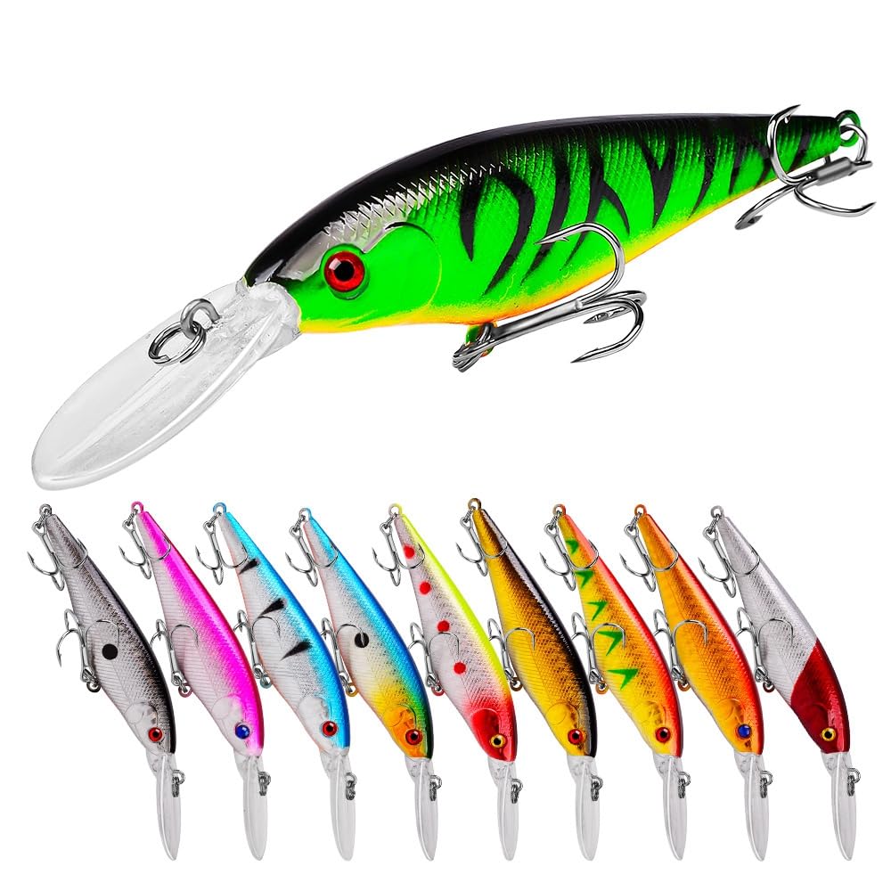 OriGlam 10 Pack Fishing Lures - Hard Baits, Minnow Crankbait & Swimbait Kit for Freshwater/Saltwater/Topwater, Bass, Trout, Walleye, Redfish