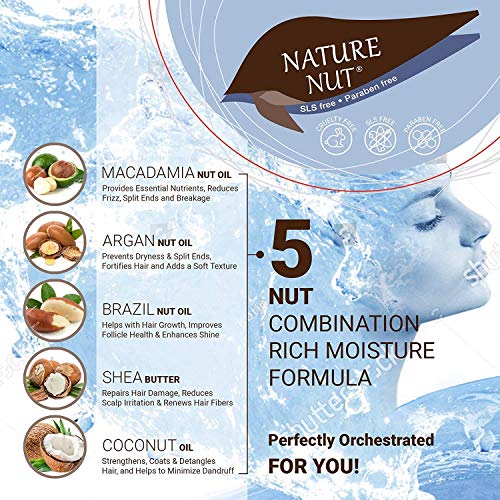 Nature Nut Dry & Damaged Hair Repair Shampoo + Hair Mask. Hypoallergenic 5 Nut Natural Blend Hydrating Formula