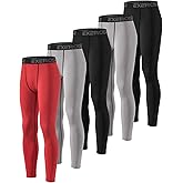 Mexholin 5 Pack Boys' Compression Pants Youth Athletic Tights Quick Dry Base Layer Leggings for Sports Basketball Football