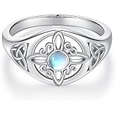 YYmqmq Witches Knot Ring for Women Sterling Silver Moonstone/Abalone Shell Celtic Knot Ring Celtic Witch Jewelry Witchy Gifts for Mom