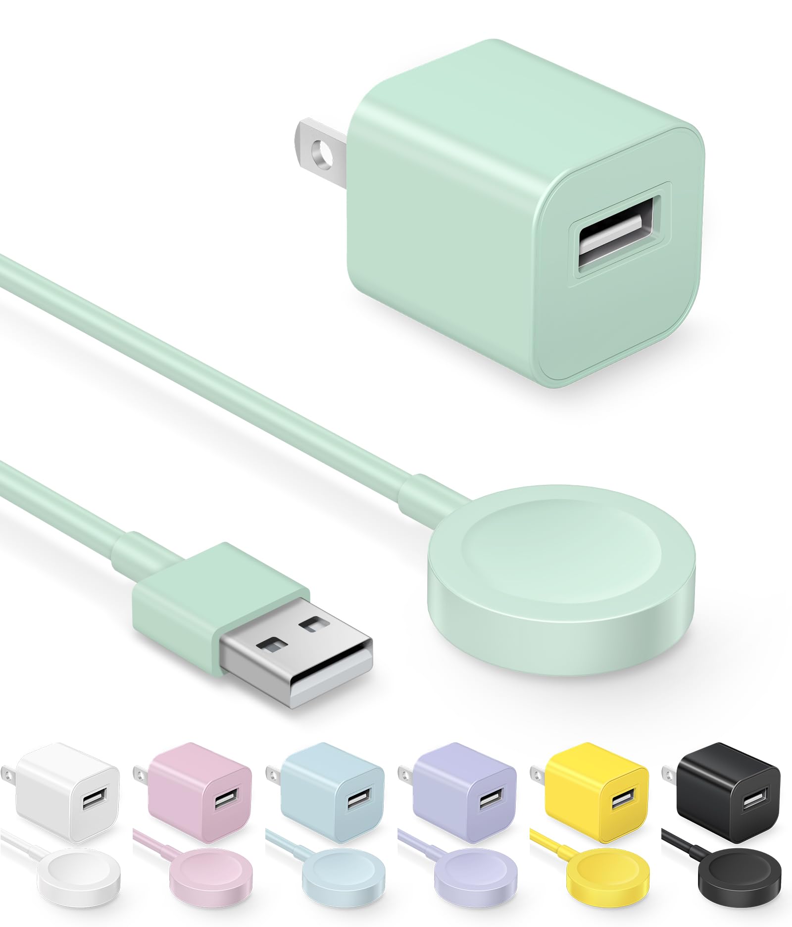Fast Charger for Apple Watch Charger, Magnetic iWatch Charger to USB A Cable 3.3FT with USB A Wall Plug Adapter for Apple iWatch Series Ultra/10/9/8/7/6/SE/5/4/3/2 (Green)