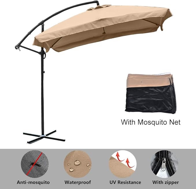 Amazon Com 8ft Patio Offset Hanging Umbrella Outdoor Cantilever Umbrella With Mosquito Net Outdoor Market Umbrella With Crank Lift Cross Bases Adjustable Umbrella For Garden Deck Backyard Pool Garden
