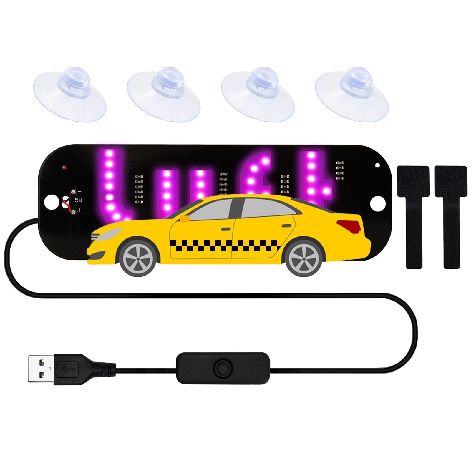 Photo 1 of LED Light for Car, LED Sign for Car Windshield, Taxi Sign Decal with Suction Cups and Hook and Loop Cable Ties USB Plug, Trucks, SUV (Pink)