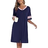 Ekouaer Women Zipper Robe Short Striped Sleeves Lightweight Robes Color Block Bathrobe Soft Sleepwear with Pockets S-3XL