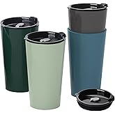 Greentainer 4 Pack Plastic Travel Coffee Mug Set, 20 oz Spill Proof Drinking Cups with Lids, Pobtable to Go Camping Coffee Tumbler Reusable Coffee Mugs with Lids, Dishwasher & Microwave Safe