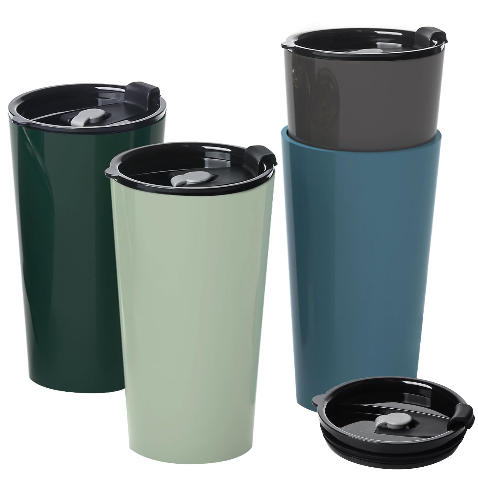 Photo 1 of Greentainer 4 Pack Plastic Travel Coffee Mug Set, 20 oz Spill Proof Drinking Cups with Lids, Pobtable to Go Camping Coffee Tumbler Reusable Coffee Mugs with Lids, Dishwasher & Microwave Safe
