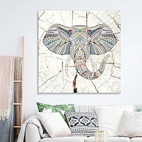 Square Tribal Elephant Wood Effect