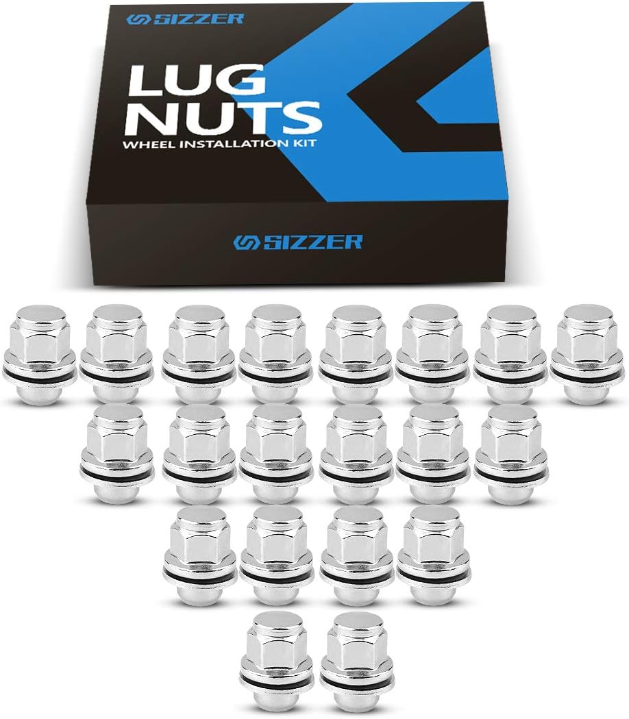 SIZZER Wheel Lug Nuts M12x1.5 Thread Size 1.46" Long 13/16" Hex Mag Seat Chrome Lug Nuts Set of 20: Automotive