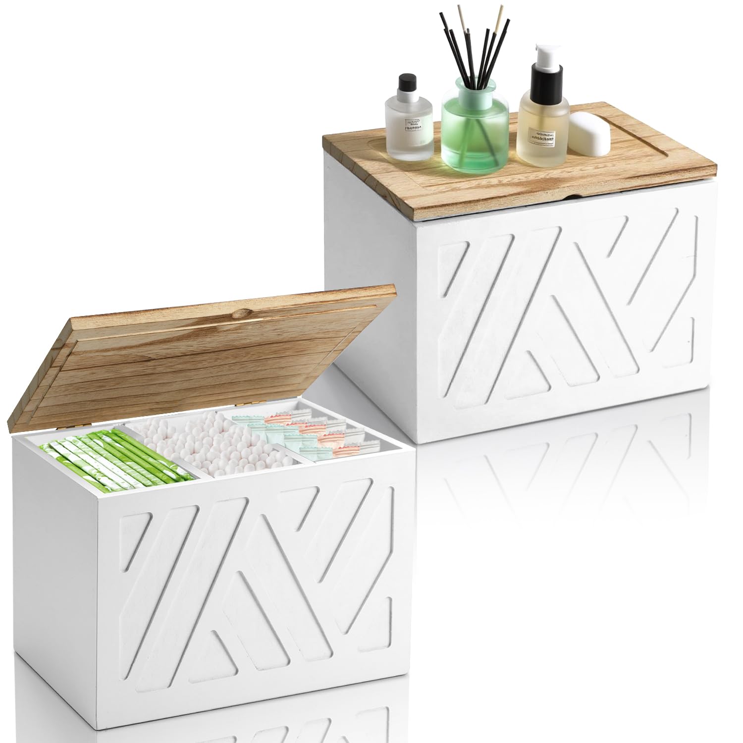 Photo 1 of ***SEE NOTES *****MROUEN 2Pcs Tampon Holder for Bathroom Decor, Feminine Product Organizer, Shark Week Tampon Storage with Lid, Wood Pad Box for Toilet, Lady Girl Stuff Organizer Case Bathroom Accessories- White