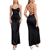 Women's Satin Bodycon Maxi Dress Spaghetti Strap Sexy Backless Sweetheart Neck Formal Wedding Guest Party Dresses