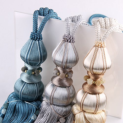 BERTERI 1 Pair Window Curtain Tassel Tiebacks, Luxury Blue Curtains Hanging Ball Holdback Living Room Supplies Window Treatment Accessories - Thumbnail 5