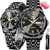 OLEVS Valentines Couple Pair Quartz Watches Luminous Calendar Date Business Dress Luxury His and Hers Wristwatch Waterproof Casual Stainless Steel Lovers Wedding Romantic Watches