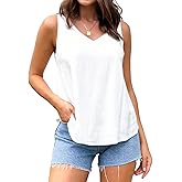 IDEALSANXUN Womens V Neck Linen Tank Tops Relaxed Fit Summer Hi-Low Sleeveless Shirts