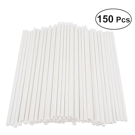 BESTONZON 150 Stück Cake Pop Sticks Papier Stiel 15 cm für Lollipop Schokolade DIY (Weiß)