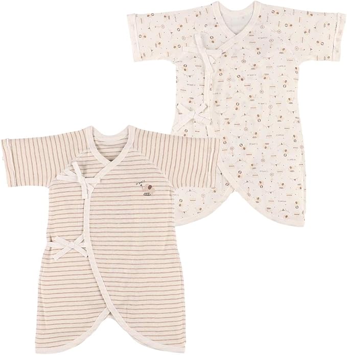 Amazon Co Jp 西松屋 2枚組オーガニック綿フライスコンビ肌着 アニマル ボーダー 新生児50 60cm 服 ファッション小物
