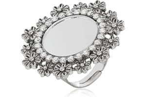 HEBELEE Vintage CZ Round Mirror Daisy Flower Ring for Women Girls Cubic Zirconia Adjustable Open Wrap Statement Rings Comfort Fit Retro Holiday Wedding Birthday Y2K Party Jewelry Gift Size 6-8