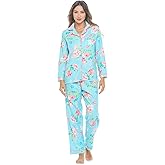 Casual Nights Women's Flannel Long Sleeve PJ's Button Down Sleepwear Pajama Set