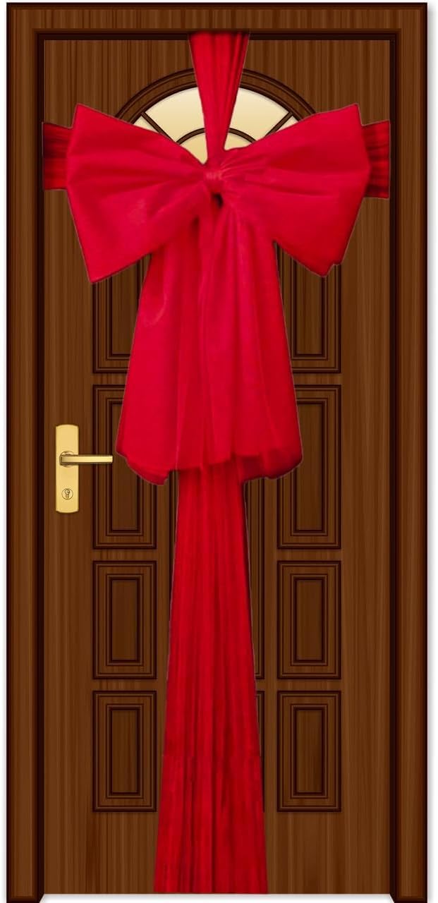 SHATCHI Pack of 3 Christmas Door Bow – Red 9m Giant Bow Door Cover - Front Door Decorations for Xmas Wedding, Baby Shower Outside Home Decor