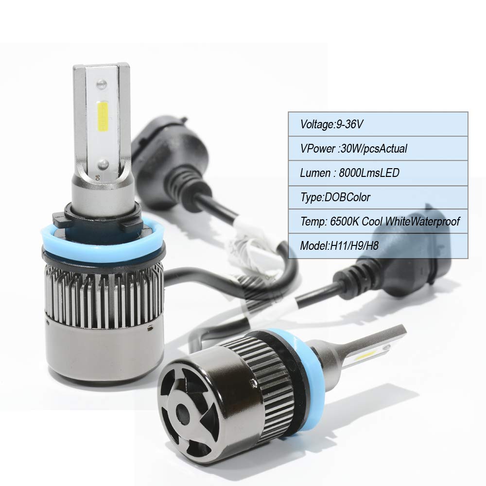 GULA WAY H11/H9/H8 LED Headlight Bulb,60W 6500K 8000Lumens DOB Chip Headlights 2 Year Warranty