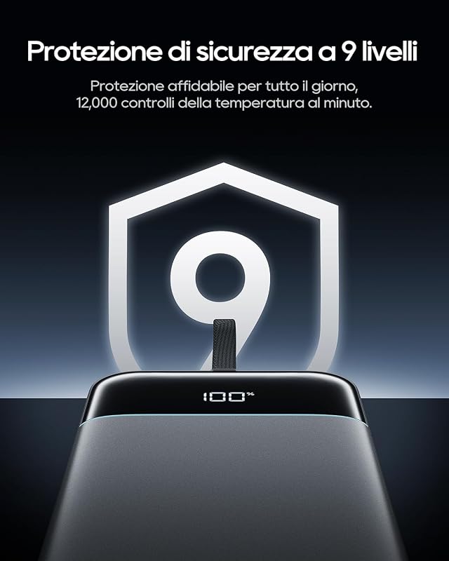 Power Bank 25000mAh Caricatore Portatile 100W Max con Cavo USB-C Integrato, Batteria Esterna a Ricarica Rapida per MacBook Pro/Air, iPhone 17/16/15 Series, Samsung, Pixel