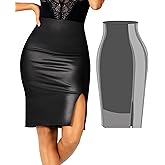 Popilush Faux Leather Skirts with Built in Mesh Shapewear Tummy Control High Waist Midi Skirt with Shaper for Women