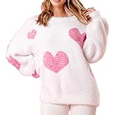 ICNGLKSND Women Long Sleeve Loose Fit Sweater Crewneck Y2K Heart Fuzzy Cropped Shirt Dressy Knitwear Cozy Outwear Pullover
