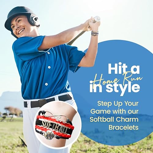 Softball Charm Bracelet (Black/Red) Bracelets for teen Girls