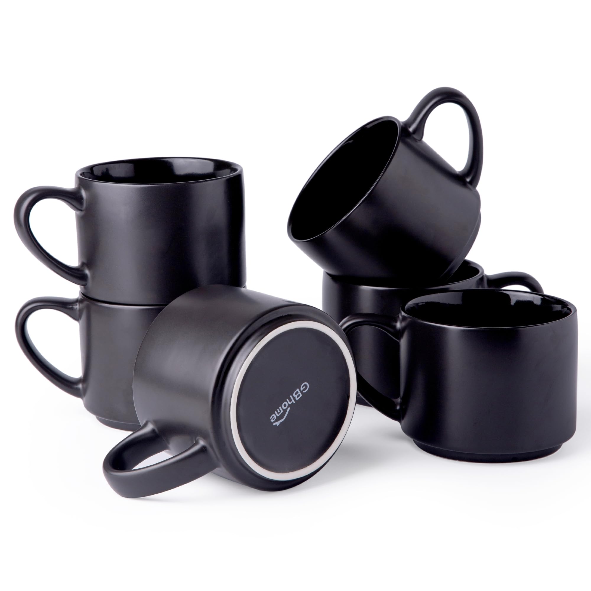 Photo 1 of GBHOME 14 OZ Coffee Mugs Set of 6, Stackable Ceramic Mugs for Men, Women, Modern Coffee Cups With Stable Base for Latte, Tea, Cappuccino. Dishwasher & Microwave Safe, Matte Black