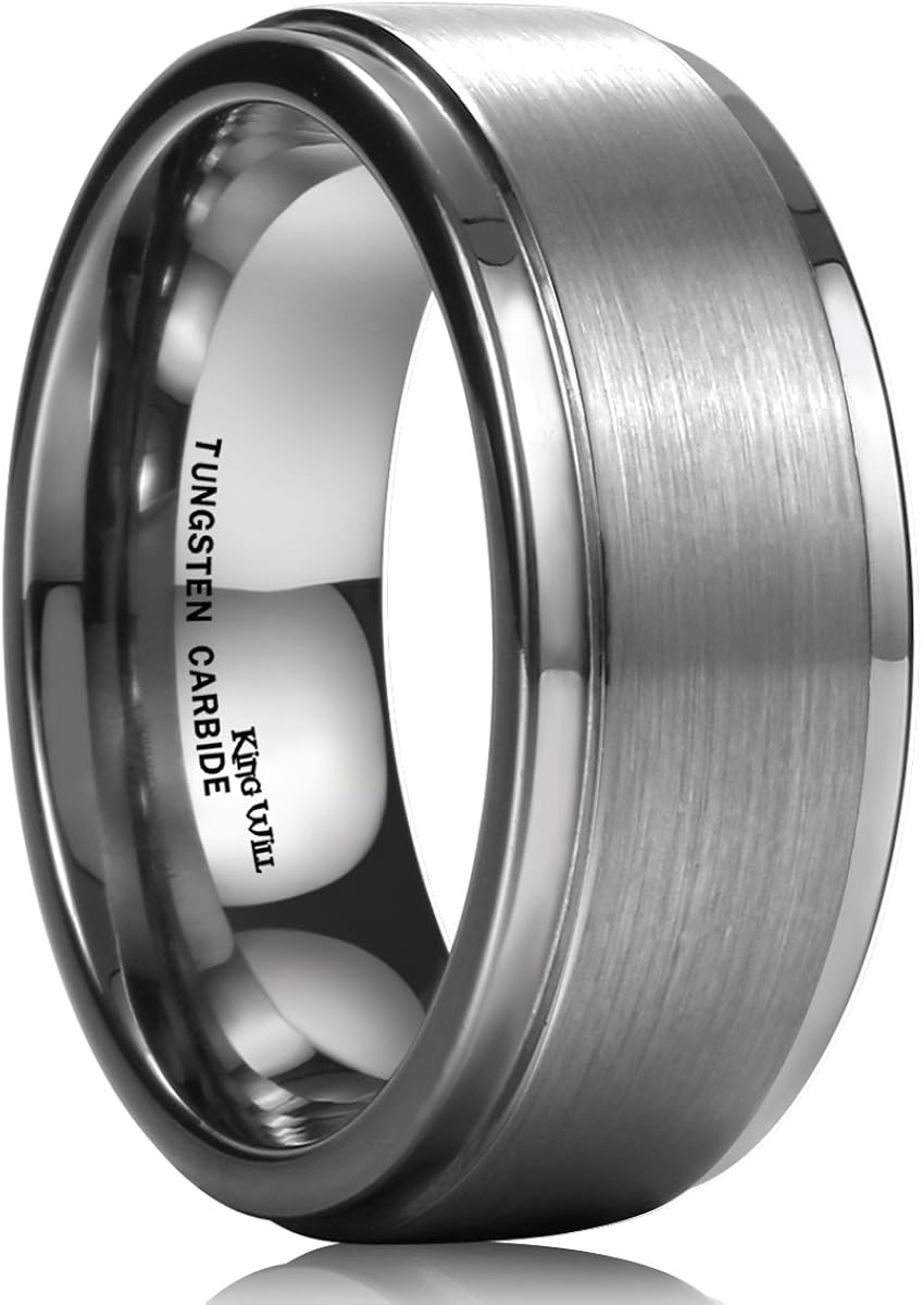 King Will Basic 8mm Black Silver High Polish Matte Finish Tungsten